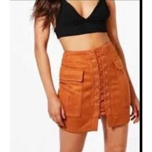 Haute Rogue Faux Suede Lace Up Skirt NWOT